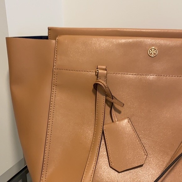 Tory Burch Parker Tote Leather Purse Tan Light Brown Bag Classic Preppy Zipper - Picture 2 of 10